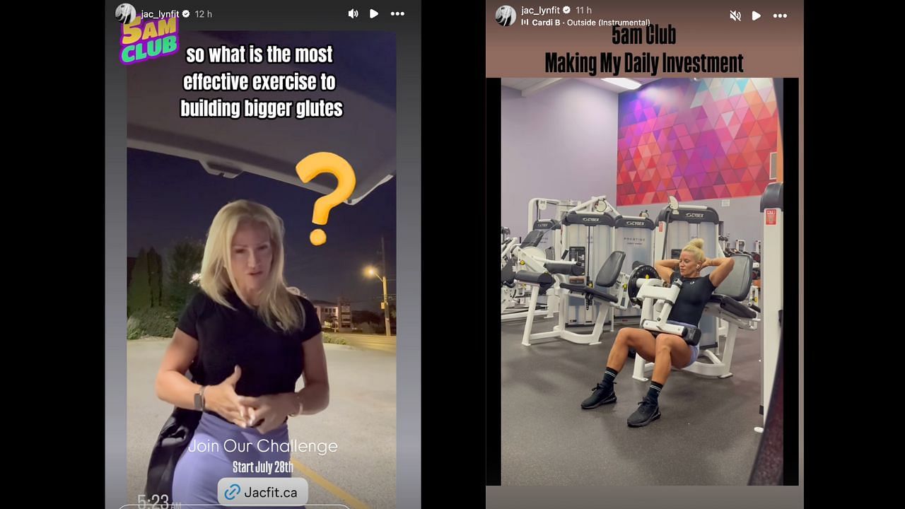 Screenshots of Jaclyn Cordeiro's Instagram Stories (Images from- Instagram.com/@jac_lynfit IG Stories)
